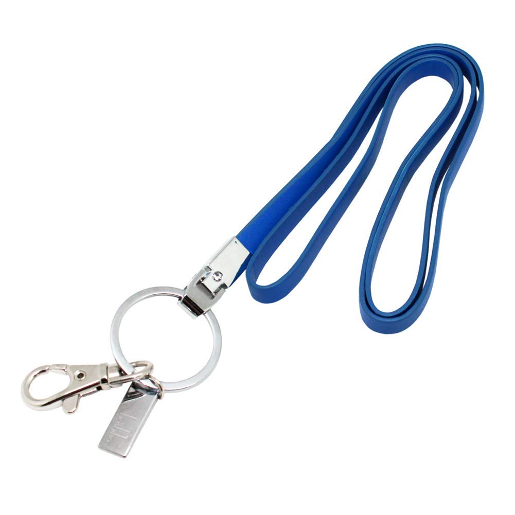 PU Leather Neck Lanyard Strap: Boshiho Office Flat Lanyard Neck Unisex with Strong Metal Clip and Keyring for Keys Card Holder ID Badge Holder USB(Blue)
