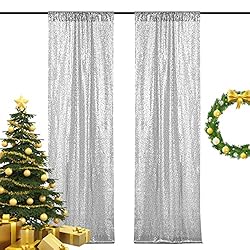 BEDDEB Silver Sequin Backdrop Curtain, 2PCS 2FTx8FT