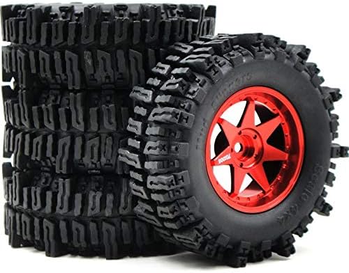 hobbysoul 4pcs RC 1.9 Mud Slingers Crawler Tires Tyre 93mm & 1.9'' Alum Wheel Rim Hex 12mm