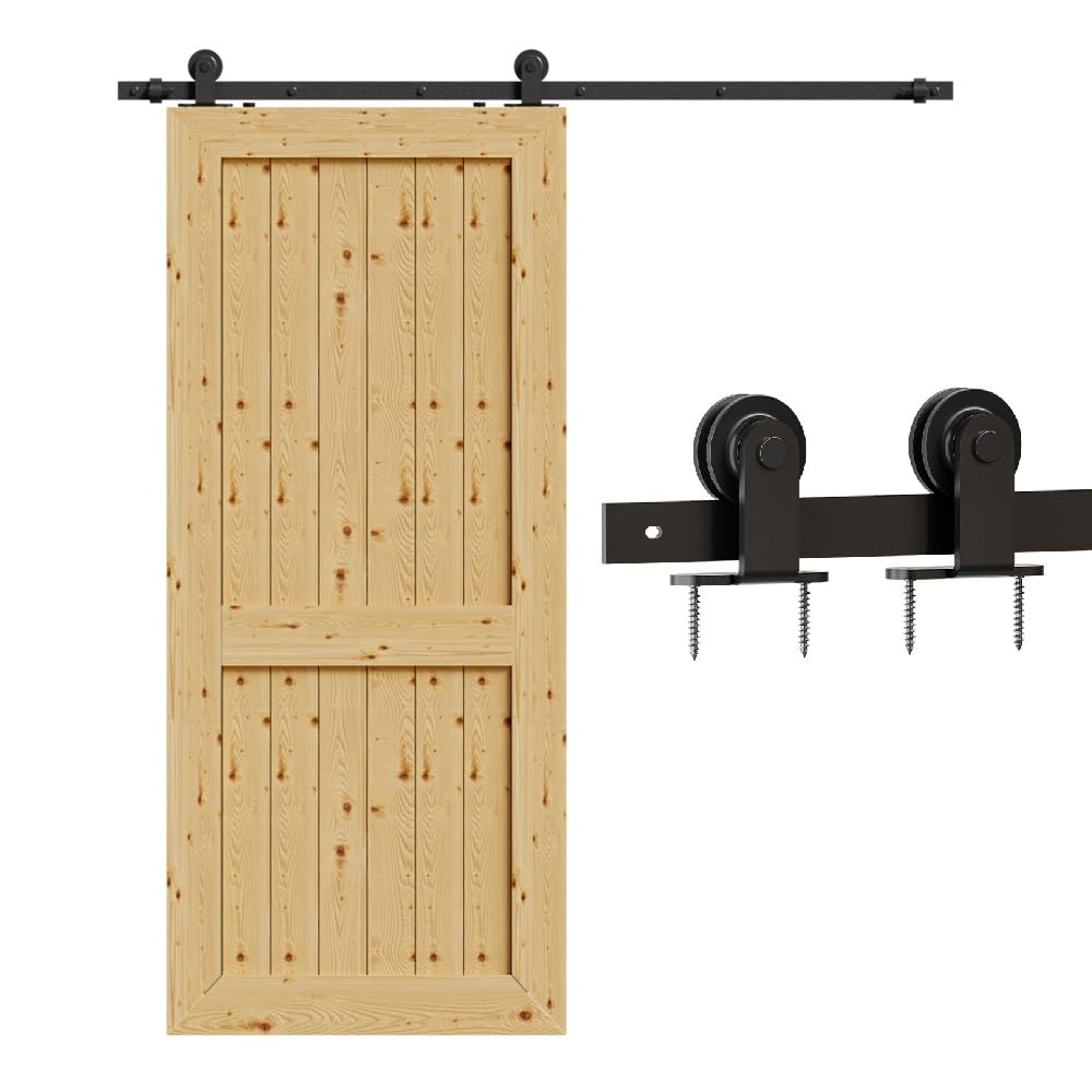 TSMST 200CM/6.6FT Sliding Door Track Kit Sliding Barn Wood Doors Rail T Mount Hangers Black for Single Door — image 1