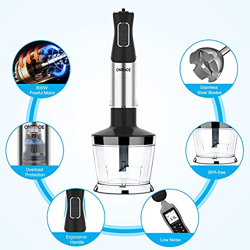 Immersion Blender, 5in1 Hand Blender Kits, 800W Powerful 12Speed Handheld Stick Blender with