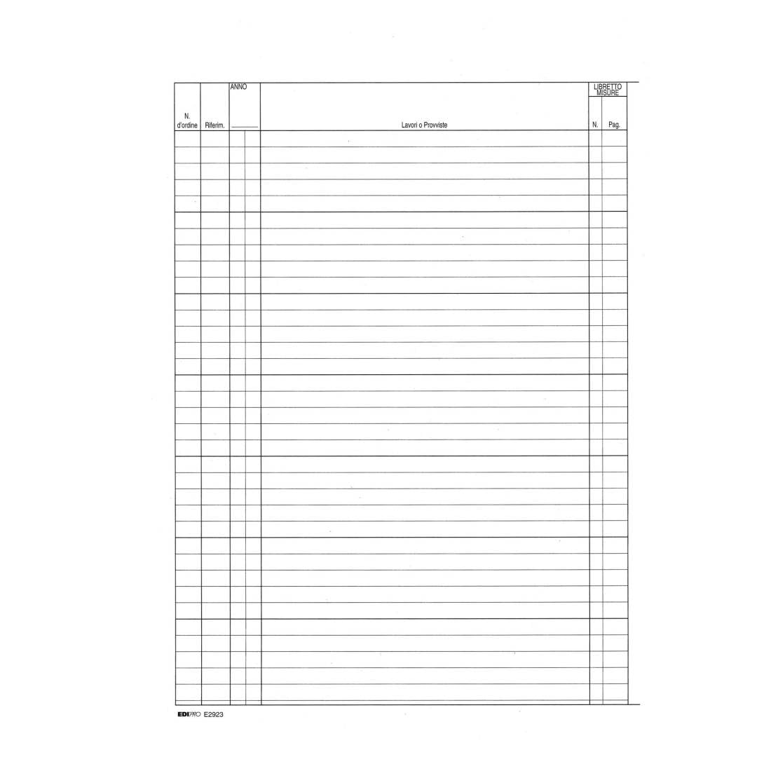 Edipro E2923 Work Accounting Register 47 Numbered Pages F.to 10.5 x 15