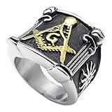 KONOV Embossed Freemason Masonic 316L Stainless Steel Band Enamel Mens Ring- Size 10