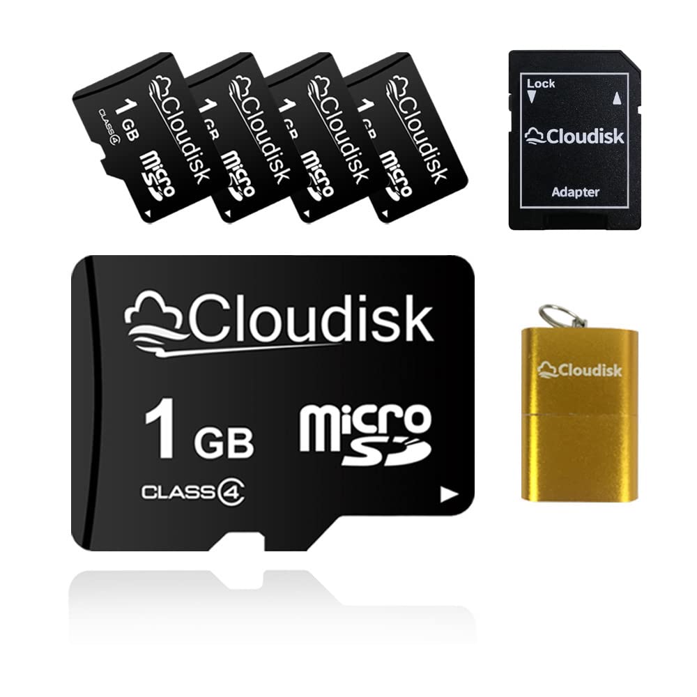 Cloudisk 5Pack 1GB Micro SD Card 1 GB MicroSD Memory Card Class4 with SD Adapter + Card Reader,Bulk Sale 5pcs