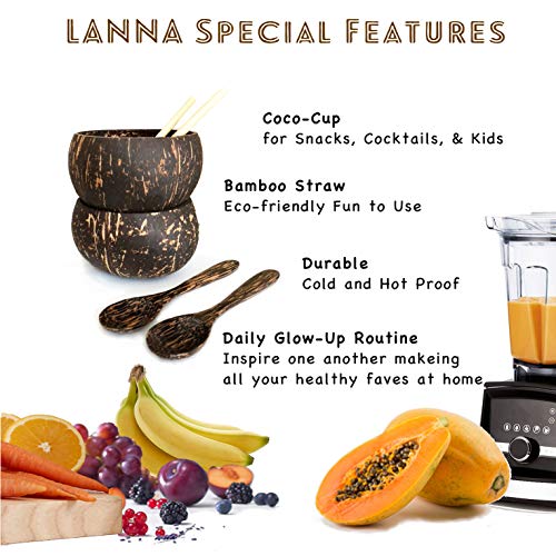 LANNA Deluxe Natural Thai Polished Coconut Bowls Set of 2 with Hand