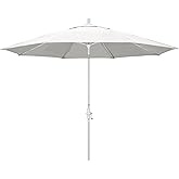 California Umbrella 11Ft Premium Sunbrella Patio Umbrella, Hand-Crank, Tilt-Collar, White Frame, Natural Fabric