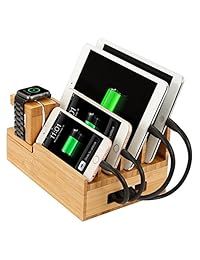 multi devices estación de carga Dock Soporte de carga de bambú Docking Organizador Apple Watch Stand Madera Dock Soporte de carga para el iPhone iPad, Samsung Tablets. (adaptador no incluido)