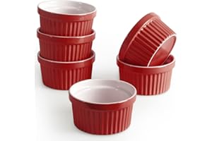 homEdge Porcelain Ramekins Set, 240 ml / 8 Fl Ounces Ice Cream Bowl, Creme Brûlée Ramekins Soufflé Cup for Baking, Set of 6 Red