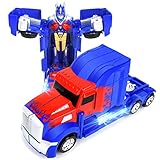 WonderPlay Transforming Truck Toy 2 in 1 Truck Realistic Robot for Girls and Boys - Bump and Go Action with Sounds and Colorful Lights