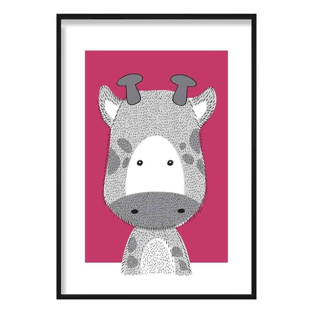Artze Wall Art Giraffe Sketch Style Nursery Poster, 40 cm Width x 50 cm Height, Bright Pink