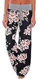 Sexymee Women's Comfy Stretch Floral Print Drawstring Long Wide Leg Lounge Pants