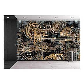 A Technically Electronic Background with Device Objects - Removable Wall Mural | Self-Adhesive Large Wallpaper - 66x96 inches