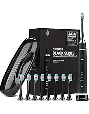 AquaSonic Black Series Ultra Whitening Toothbrush – ADA Accepted Electric Toothbrush - 8 Brush Heads & Travel Case - Ultra Sonic Motor & Wireless Charging - 4 Modes w Smart Timer - Sonic Electric
