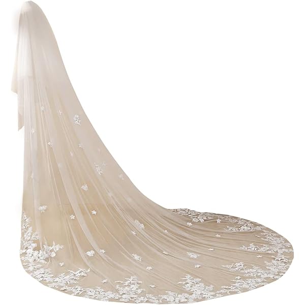 Déguisement Dame Blanche TEWAX Voile De Mariée à Paillettes En Dentelle Sans Peigne - 2 Mètres De Long - Voile De Mariée - Voile Blanc Ivoire Deguisement Dame Blanche