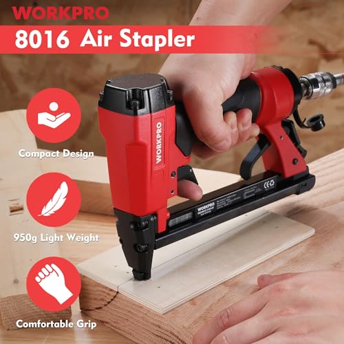 WORKPRO - Pneumatic stapler with 1500 staples, pneumatic nailing gun, used on staples type 80/6-16mm, ideal for DIY, decoration, wall, tapestry, wood