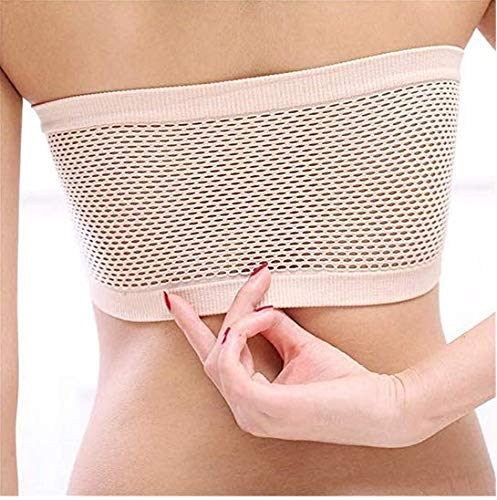 Yirind Women Basic Stretch Layer Strapless Hollow Seamless Solid Cropped Tube Top Bra Bandeau Sport Bras,Nude