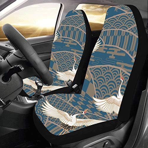 Ethnic Japanese Crane Custom New Universal Fit Auto Drive Car Seat Covers Protector for Women Automobile Jeep Truck SUV Vehicle Full Set Accessories for Adult Baby (Set of 2 Front)
