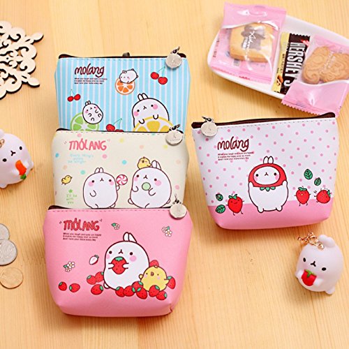 Katoot@ 4pcs Korean stationery Cute Molang Rabbit Mini PU Leather Pencil case Storage bags Kids gift stationery pouch office school supplies