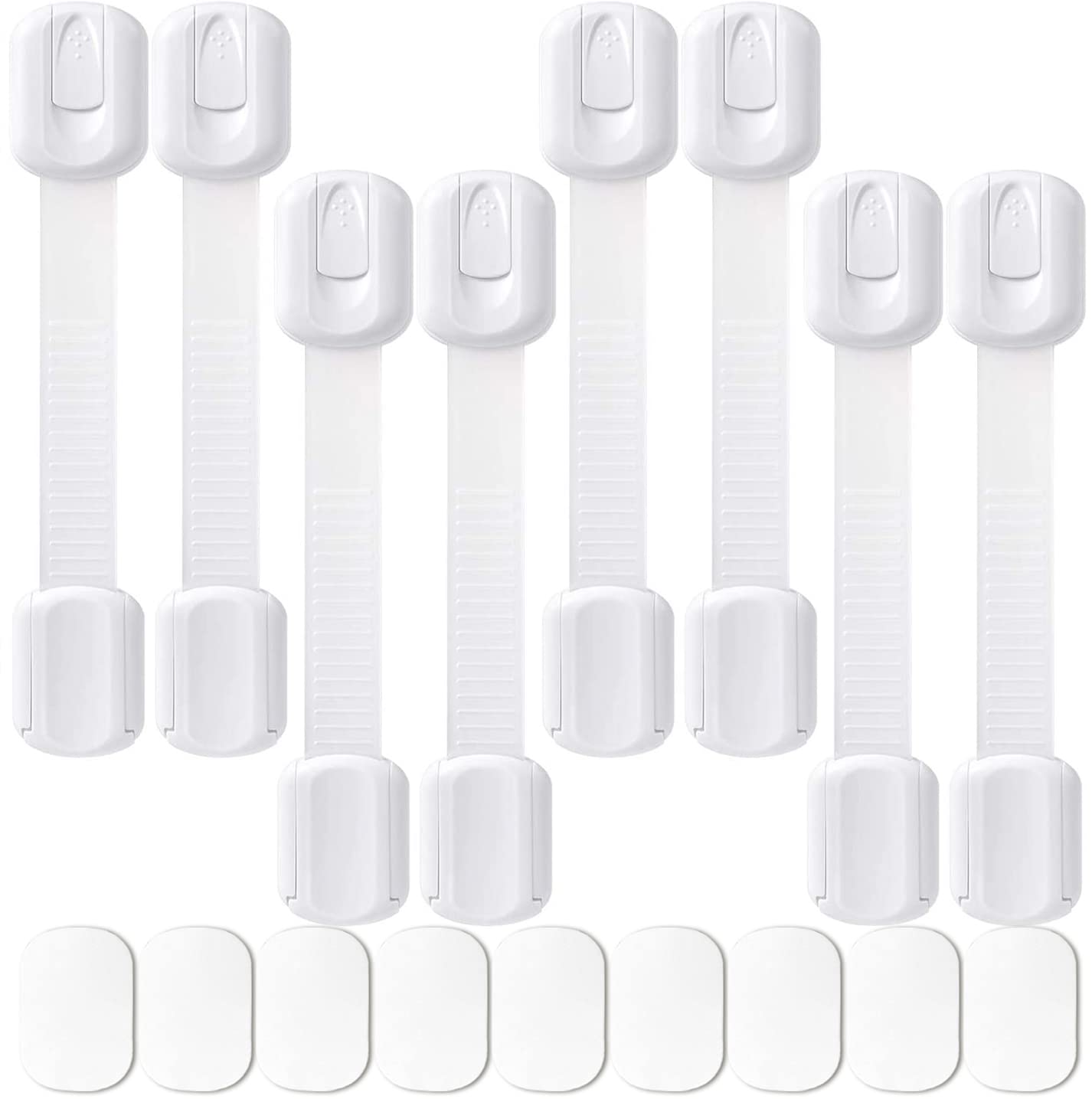 SACONELL Child Locks for Kitchen Cupboards, 8 Pack White Cupboard Locks for Children + 9 Extra Stickers, Baby Proofing Adjustable Child Safety Cupboard Locks for Cupboard/Drawers/Closet/Toilet/Fridge