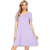 BambooBud Women's Loose Comfy Nightgowns Soft Sleep Shirts Viscose from Bamboo Gowns Short Sleeve Pjs Dress S-XXL