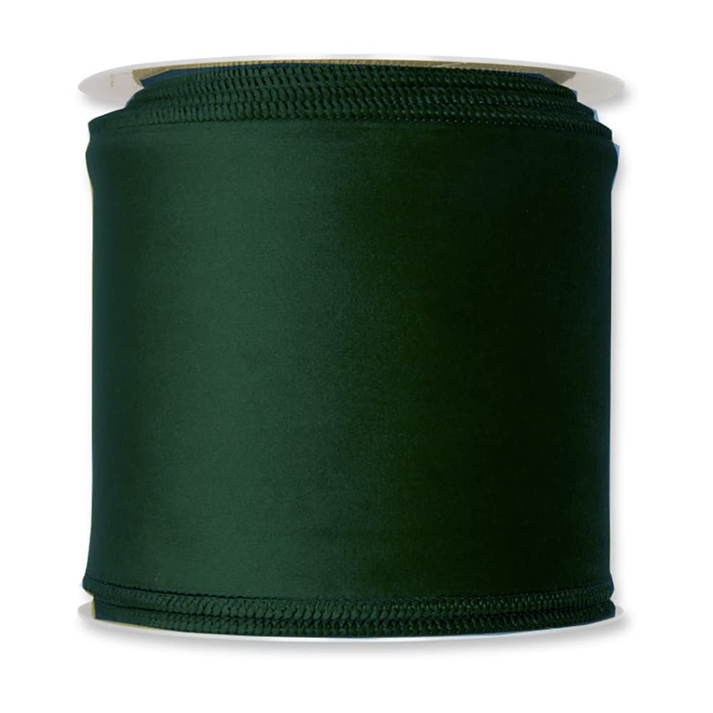 FloristryWarehouse Fir Green Christmas Velvet Fabric Ribbon 100mm (4") Wide on 8m roll Wired Edge