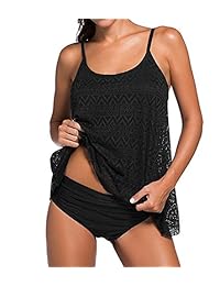 DANIFY Traje de baño de malla de encaje en capas para dama Conjunto de bikini con pliegues lisos Traje de baño Tankini de talla grande