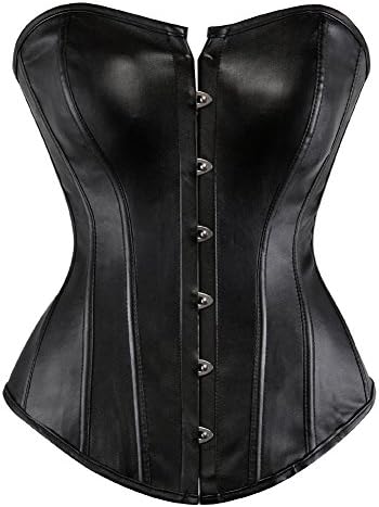 LFFW Plus Size Faux Leather Lace Up Boned Corset Overbust For Loss Weight (US(20-22) 6XL, Black)