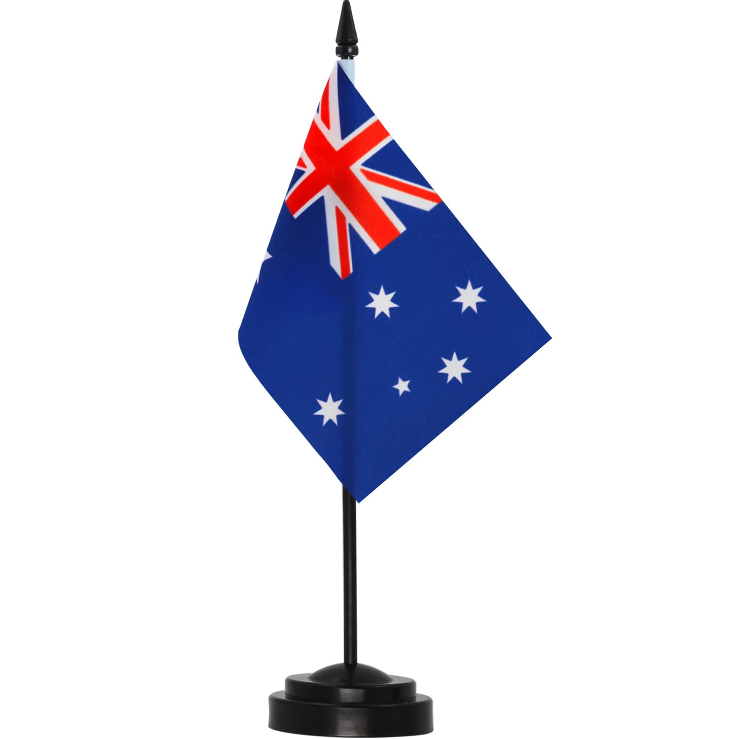 ANLEY Australia Deluxe Desk Flag Set - 6 x 4 Inch Miniature Australian Desktop Flag with 12" Solid Pole - Vivid Color and Fade Resistant - Black Base and Spear Top