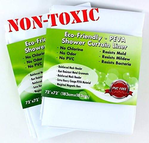 Premium PEVA Shower Curtain Liner Non Toxic Environmentally Friendly, White, Mildew Resistant, Heavy Duty, Magnetic Weights