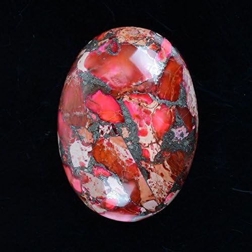 40x30mm Oval Cabochon CAB Flatback Semi-Precious Gemstone Ring Face (Rose Red Sea Sediment Jasper & Pyrite)
