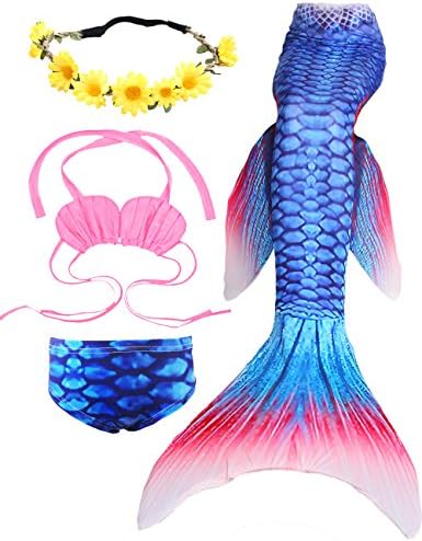 ONMet 2018 3 Pcs Girls Bikini Swimsuit Princess Mermaid Tails for Swimming Support Monofin 3-12Y Baby Teen Girls
