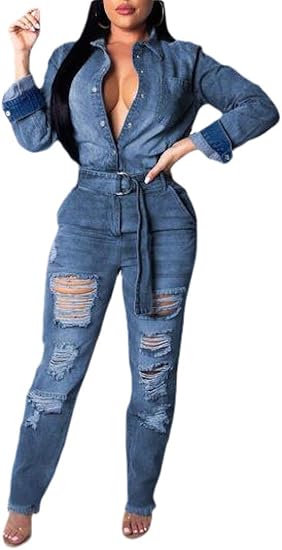 long sleeve denim romper