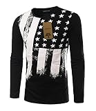 ZAWAPEMIA Mens American Flag Printed Long Sleeve Pullover Shirts Black Small