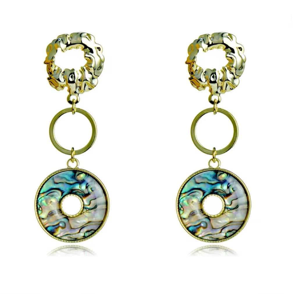 YUURAIN VUVU Handmade Natural Abalone Shell Earrings for Women Girls | 14K Gold Plated 925 Sterling Silver Earrings Stud | Stylish Fashion Unique Jewelry Gifts for Women with Gift Box - Style B