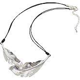 Izpack Fashion Feather Black PU Leather Cord Collar Choker Necklace for Women Adjustable Chain Necklace Vintage Exaggerated Jewelry Gifts Birthday