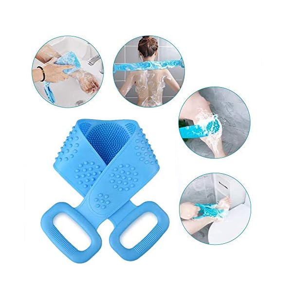 Silicone-Back-Scrubber-for-Shower-Soft-Silicone-Back-Scrubber-Brush-for-Shower-Bathing-Dual-Sided-Silicone-Bath-Body-Brush-Scrubber-with-Massage-Particles-ideal-for-Women-Men-28Inch-Blue Silicone Back Scrubber for Shower, Soft Silicone Back Scrubber Brush for Shower Bathing, Dual Sided Silicone Bath Body…
