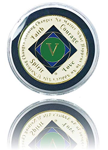 Simply Minimal 5 Year NA Gold Plated Recovery Clean Time Coin, Medallion + Plastic Display Case (Black/Green)