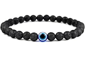 6MM Evil Eye Black Crystal Bracelet - Adjustable Natural Stone Set for Men Women, Guardian Amulet Gift for Daily Wear/Birthda