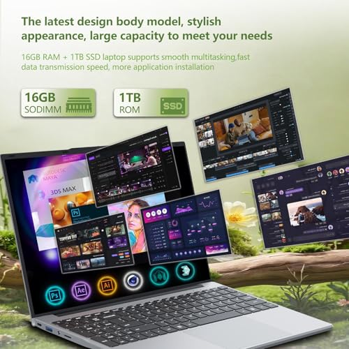 MOGIKK Laptop PC 15.6 inches, Notebook N150 up to 3.6 GHz (better than N95), Laptop 16 GB DDR4 RAM 1 TB SSD, Equipped with 1920 x 1080 display, Win 11 Pro, 2 x USB3.0, HDMI 4K, WiFi 5 Laptop