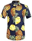 SSLR Men's Pineapple Short Sleeve Aloha Cotton Hawaiian Shirts