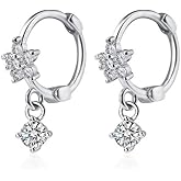 CZ Dangle Drop Huggie Hoop Earrings for Women Teen Girls 925 Sterling Silver Charms Tiny Rhinestone Daisy Flower Hinged Small Cartilage Stud Tragus Dainty Fashion Jewelry Hypoallergenic