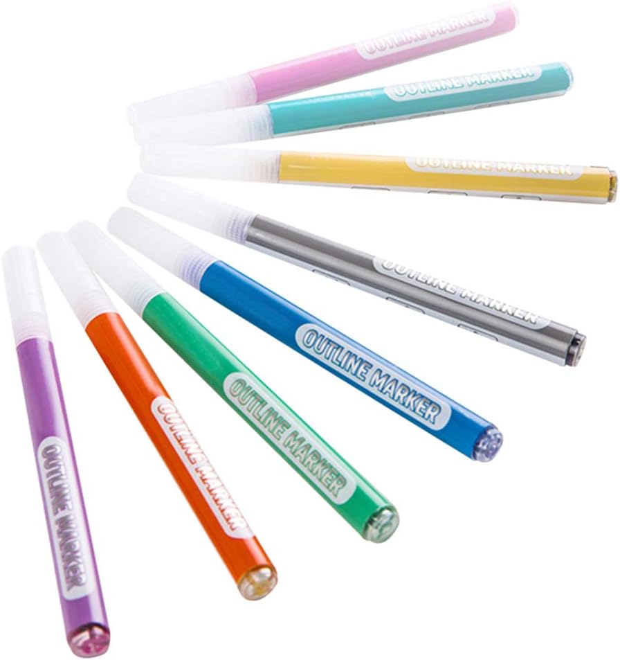 8 Colors Double Line Outline Pen Highlighter Marker Pen For Writing Drawing Poster Diy Making Odorless Eco Friendly Uoto Amazon Ca Home Kitchen