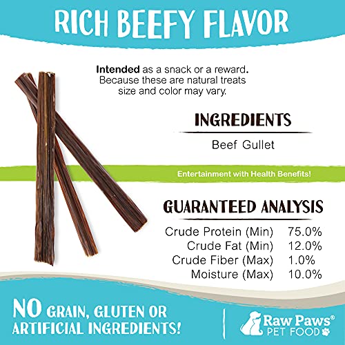 Raw Paws 6inch Beef Gullet Sticks for Dogs, 10ct AllNatural, Free