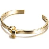Gold Silver Cuff Bracelet for Women, 14K Gold Plated 316L Stainless Steel Knot Tie Bangle Cuff Chunky Bracelets for Lady