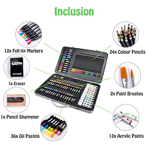 90 Pieces Set Colouring Pencils with Essential Tools Studio Essentials Mixed Media Art Set Painting