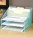 VANRA Metal Mesh Desktop File Sorter Organizer Desk Tray Organize with 3 Letter Trays and 2 Vertical Upright Sections, Turquoise Green
