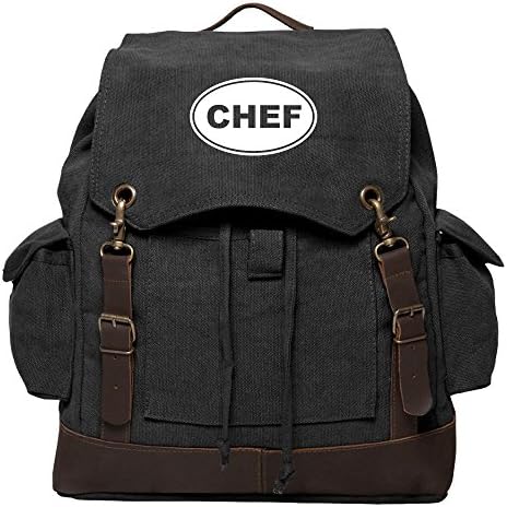 Chef Text Vintage Canvas Rucksack Backpack with Leather Straps