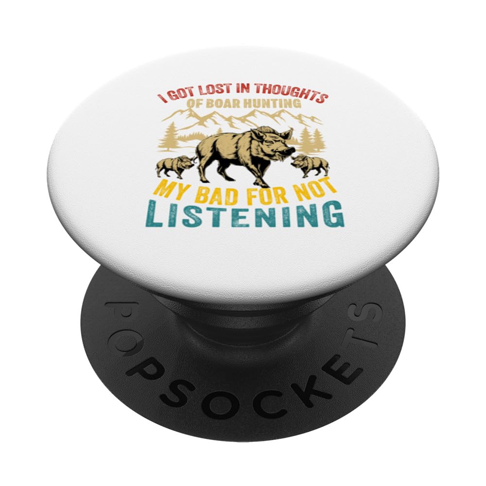 Hog Hunting Men Dad Wild Boar Pig Hunter Funny Feral swine PopSockets Swappable PopGrip