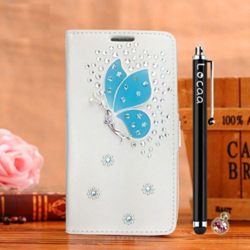 Locaa(TM) For LG G4 LGG4 3D Bling Case + Stylus + Phone plug Luxury Crystal Pearl Diamond Rhinestone Beautiful Leather Wallet Cover [General Series] White case - Crystal fairy