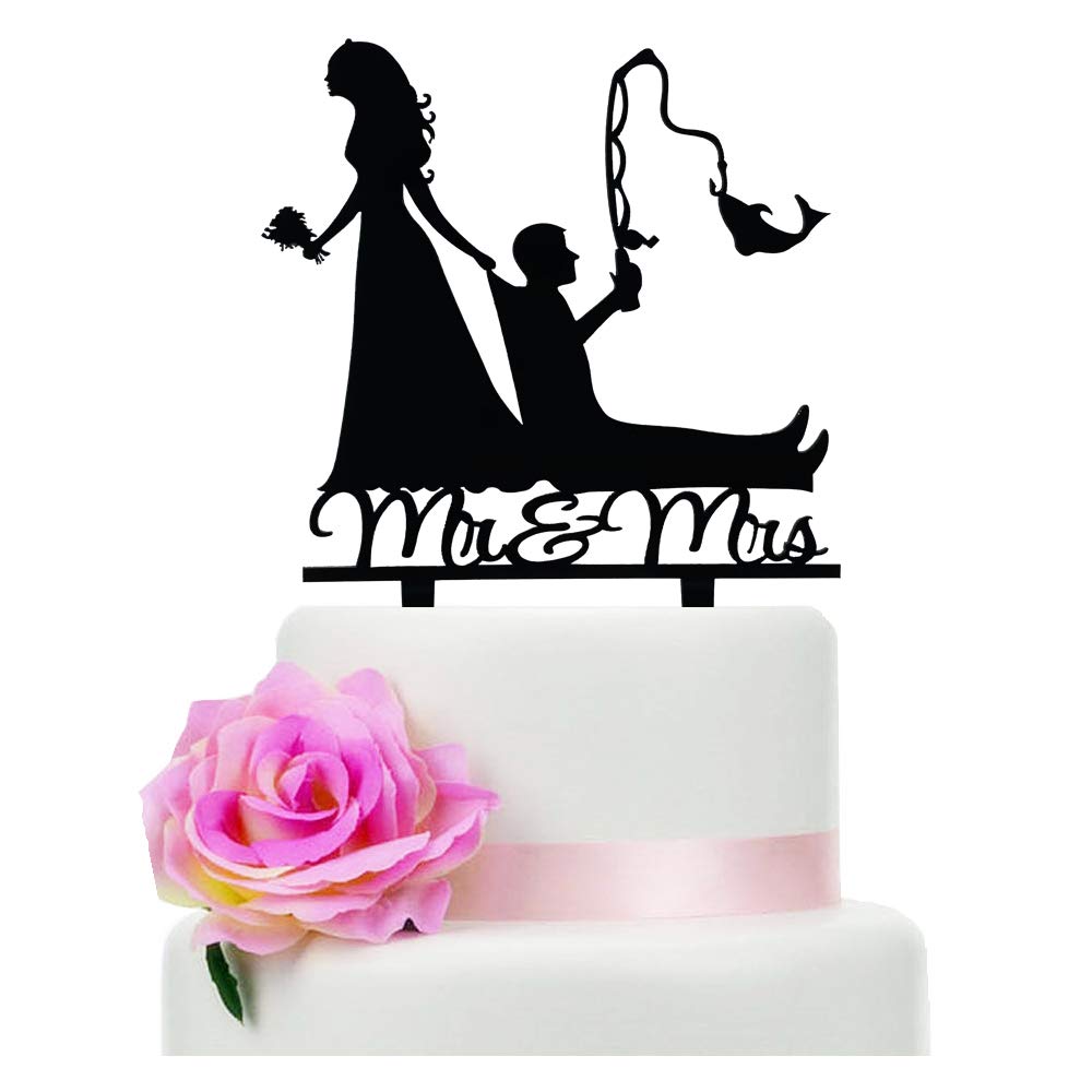 Photo 1 of TzTwodcaz Fishing Wedding Cake Topper, Funny Mr&Mrs Cake Topper, Gift for a Wedding/Bridal Shower/Anniversary Party (Fishing)